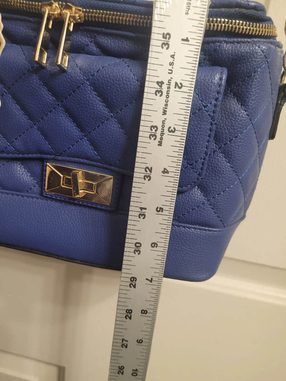 Quilted Blue Chain-Handle Crossbody Bag